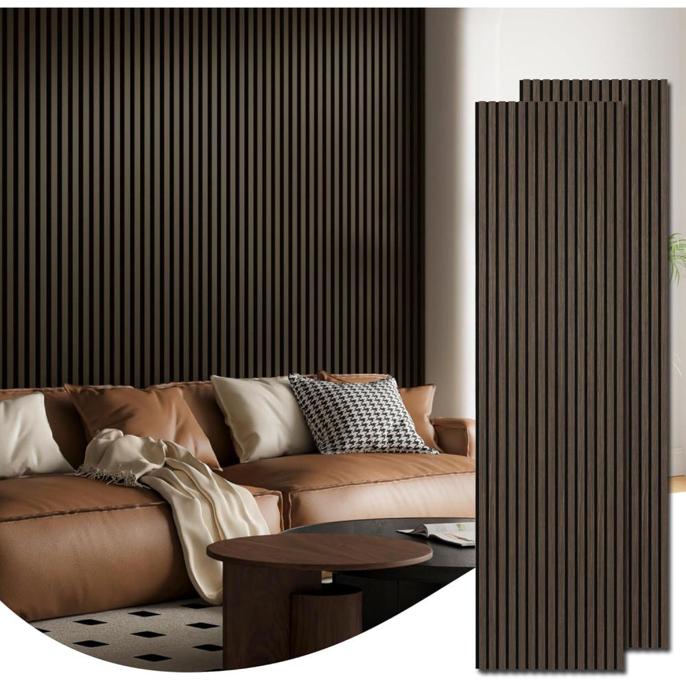 imageArt3d 2 Pack 945 x 24 inch Wood Slat Acoustic Panels for Wall ampamp Ceiling  3D Fluted Sound Absorbing Panel with Wood Finish TeakBrown Walnut