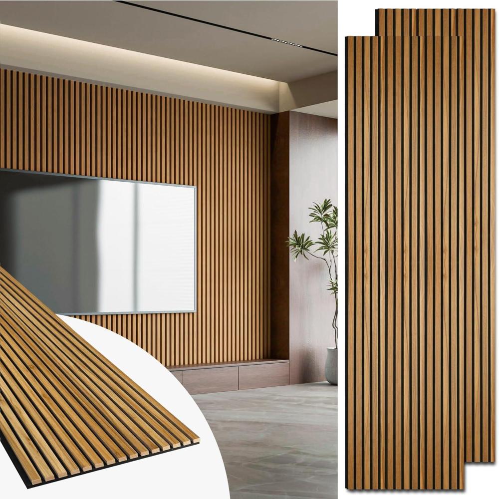 imageArt3d 2 Pack 945 x 24 inch Wood Slat Acoustic Panels for Wall ampamp Ceiling  3D Fluted Sound Absorbing Panel with Wood Finish TeakTeak