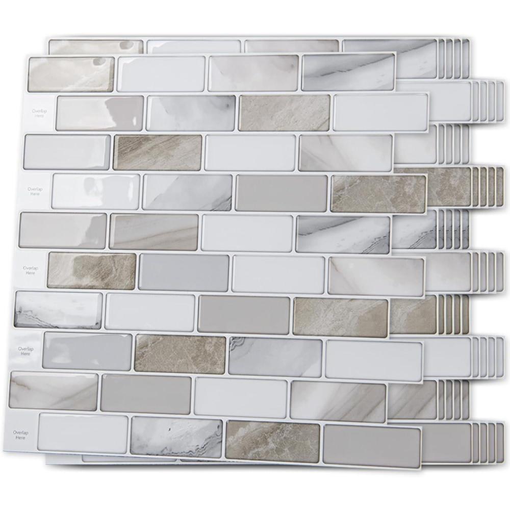 imageArt3d A17014P6 Peel and Stick backsplash Tile 6 Sheets A1701412 x12Beige  White