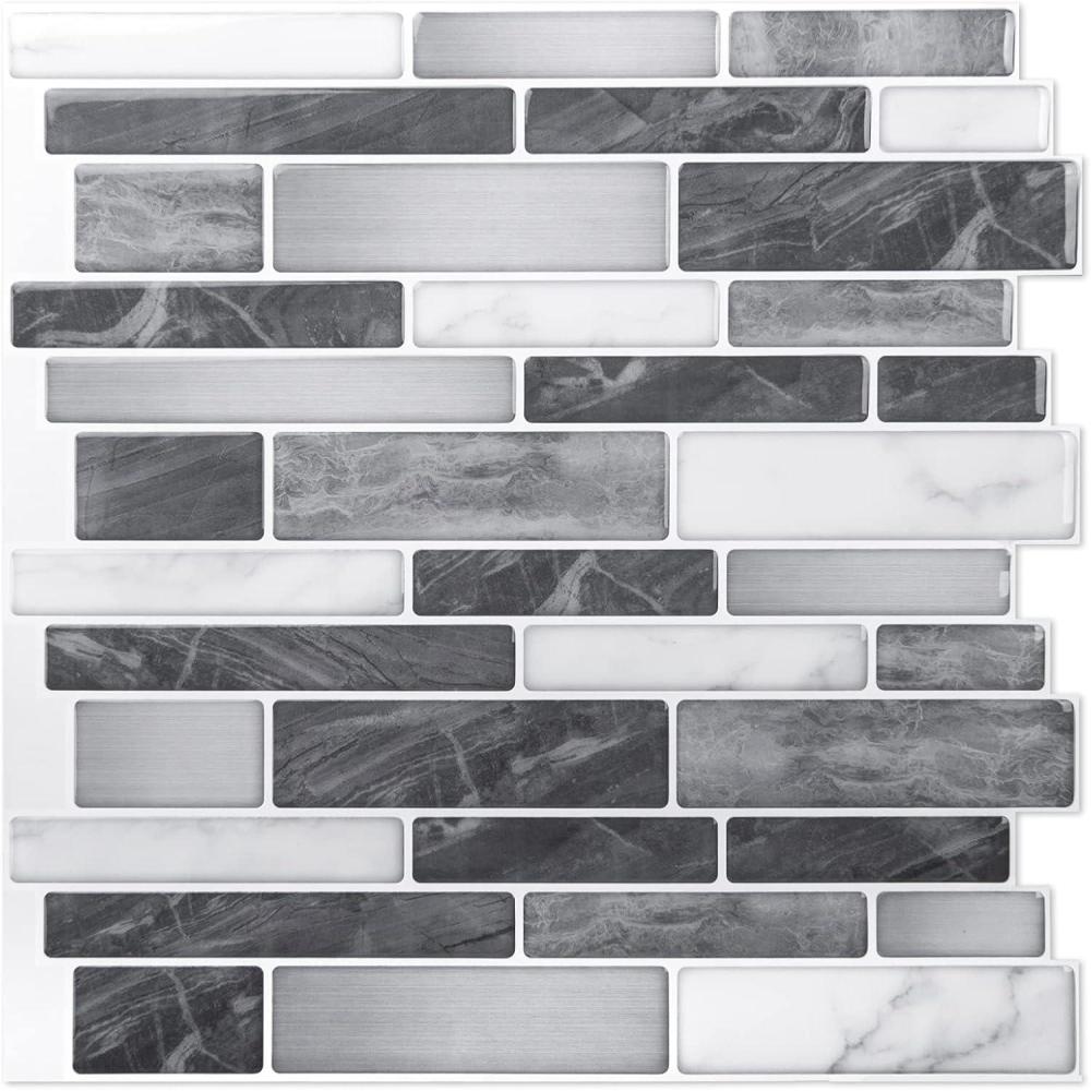 imageArt3d A17014P6 Peel and Stick backsplash Tile 6 Sheets A1701412 x12Greywhite
