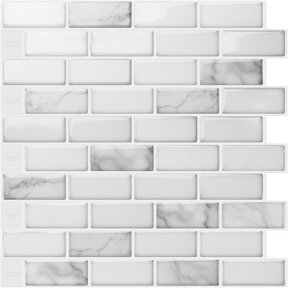 imageArt3d A17014P6 Peel and Stick backsplash Tile 6 Sheets A1701412 x12White Marble