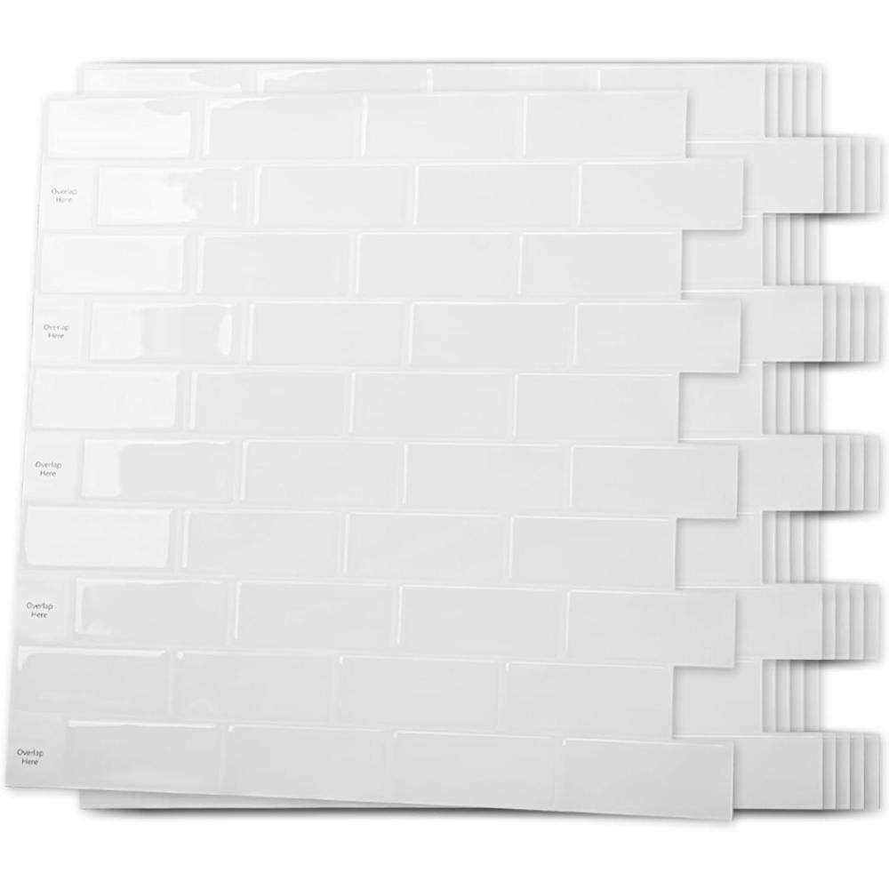imageArt3d A17014P6 Peel and Stick backsplash Tile 6 Sheets A1701412 x12White Washed