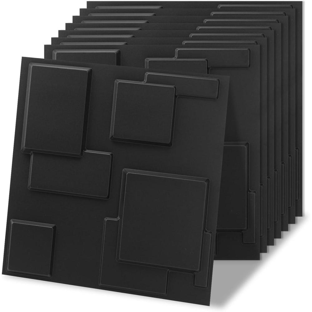 imageArt3d White PVC 3D Wall Panels  32 SqFT of Stylish Wall Decor for Home ampamp Commercial SpacesBlock Black