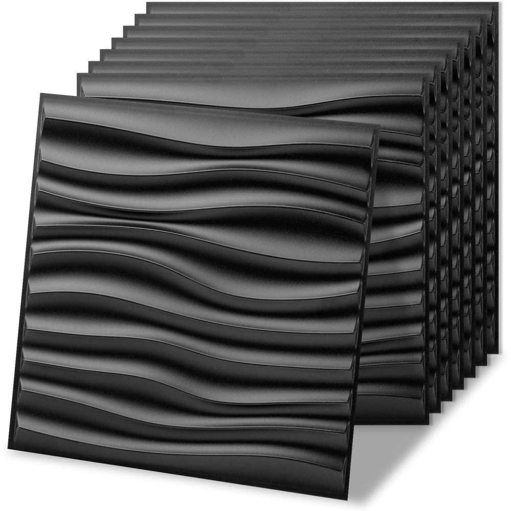 imageArt3d White PVC 3D Wall Panels  32 SqFT of Stylish Wall Decor for Home ampamp Commercial SpacesWavy Black