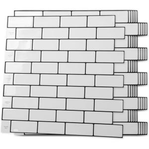 imageArt3d A17014P6 Peel and Stick backsplash Tile 6 Sheets A1701412 x12Warm White With Black Grout