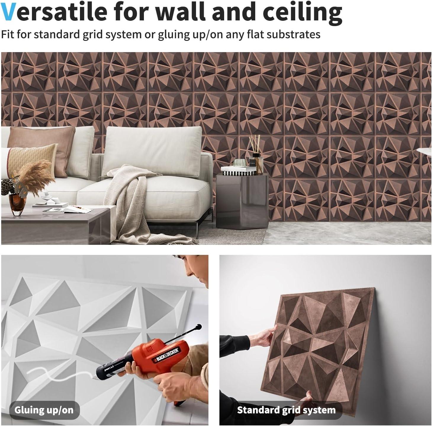 imageArt3d Decorative 3D Wall Panels in Diamond Design 12quotx12quot Antique Copper 33 PackAntique Copper