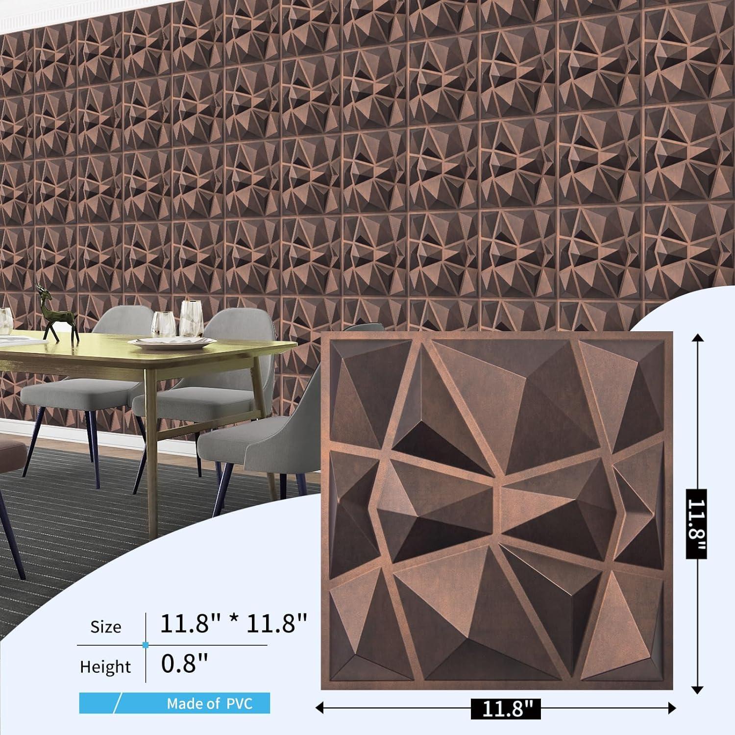 imageArt3d Decorative 3D Wall Panels in Diamond Design 12quotx12quot Antique Copper 33 PackAntique Copper