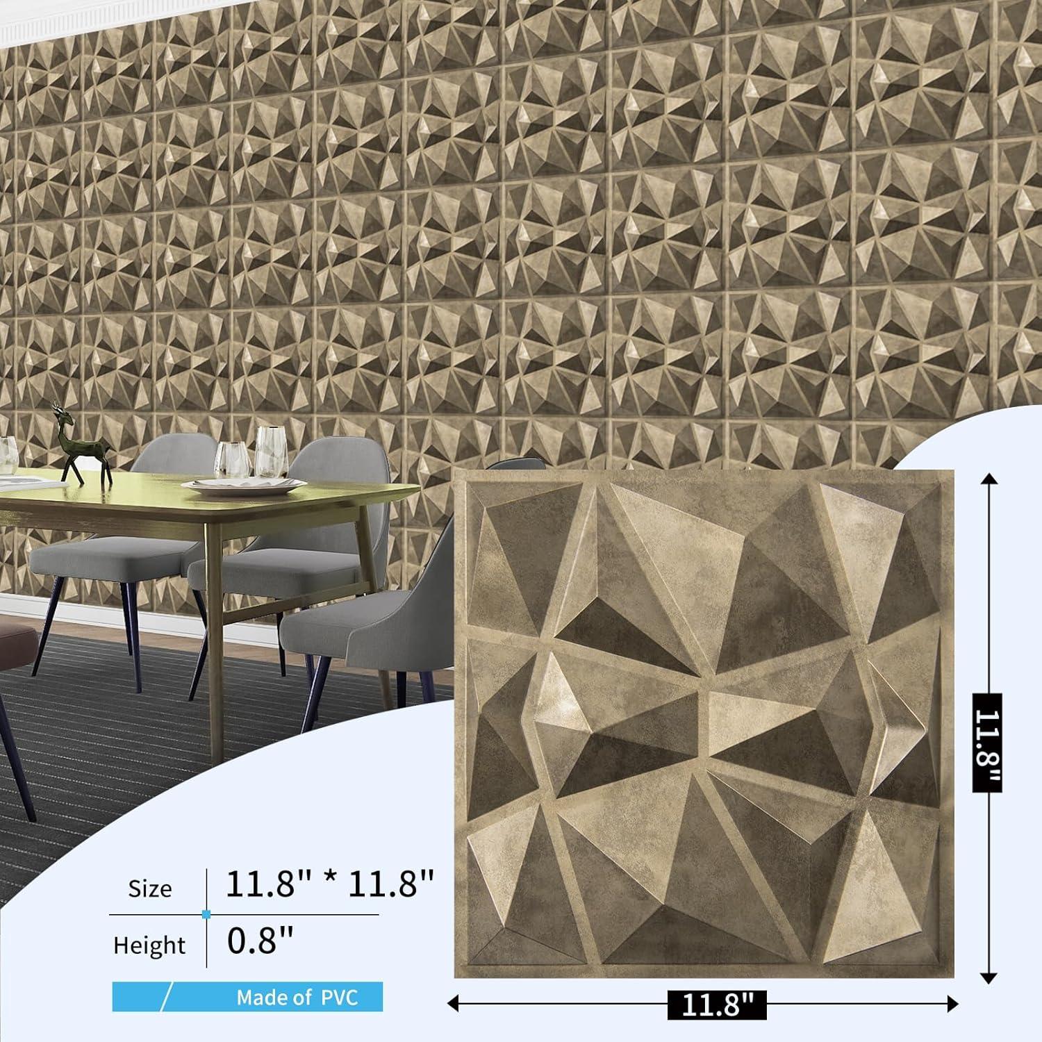 imageArt3d Decorative 3D Wall Panels in Diamond Design 12quotx12quot Antique Copper 33 PackAntique Gold