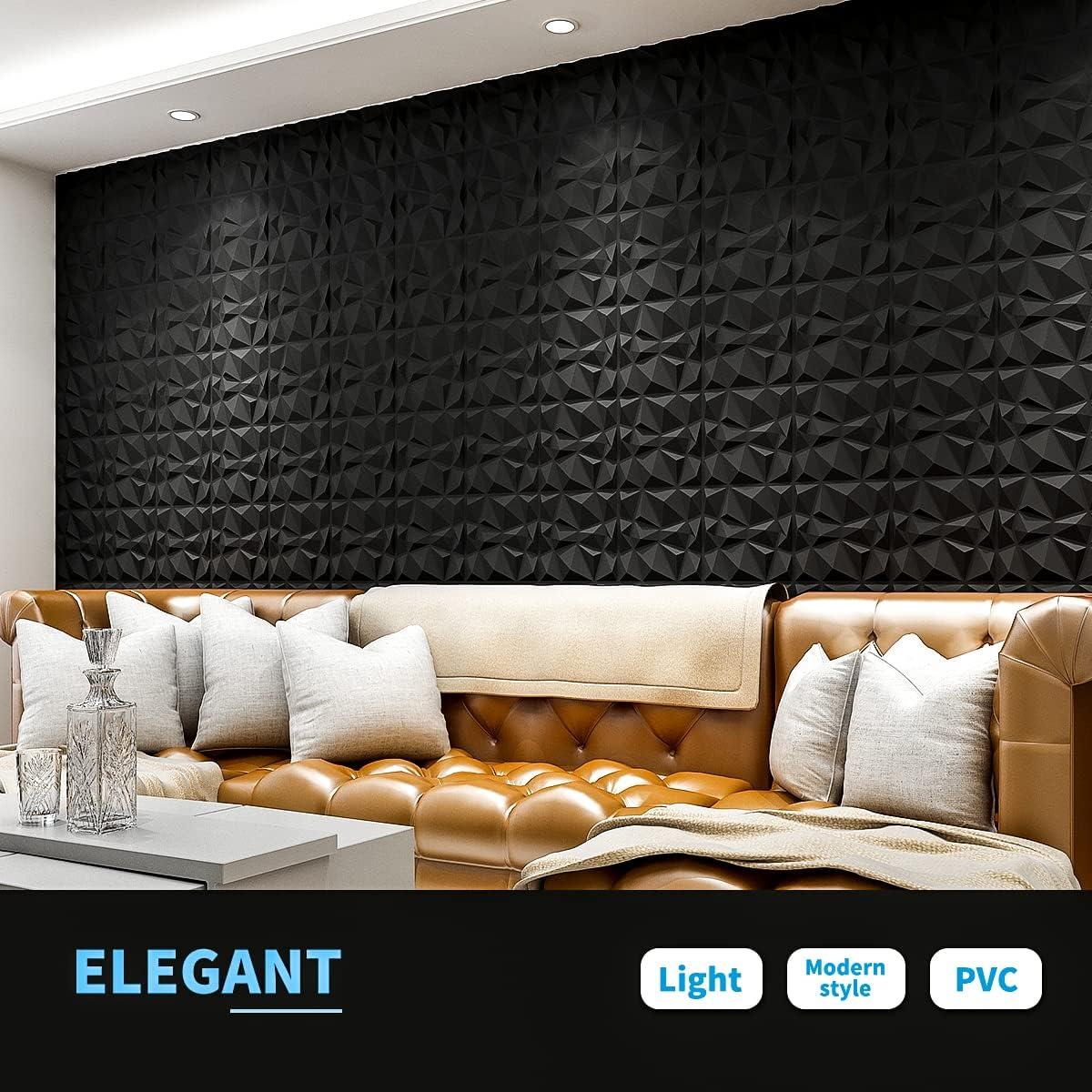 imageArt3d Decorative 3D Wall Panels in Diamond Design 12quotx12quot Antique Copper 33 PackMatte Black