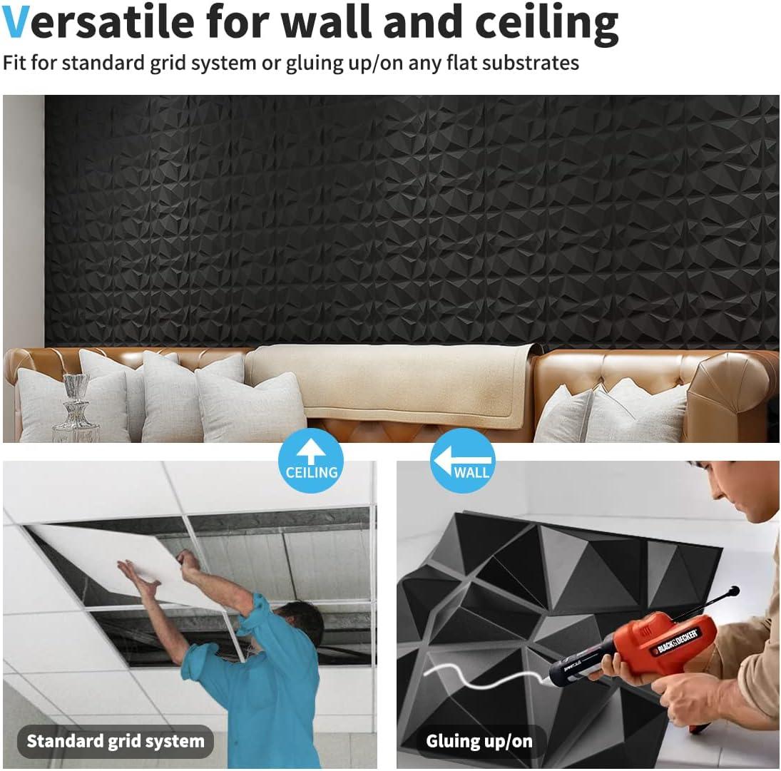 imageArt3d Decorative 3D Wall Panels in Diamond Design 12quotx12quot Antique Copper 33 PackMatte Black