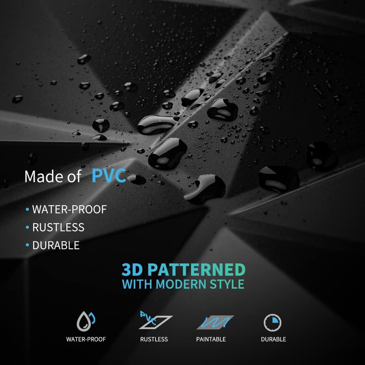 imageArt3d Decorative 3D Wall Panels in Diamond Design 12quotx12quot Antique Copper 33 PackMatte Black