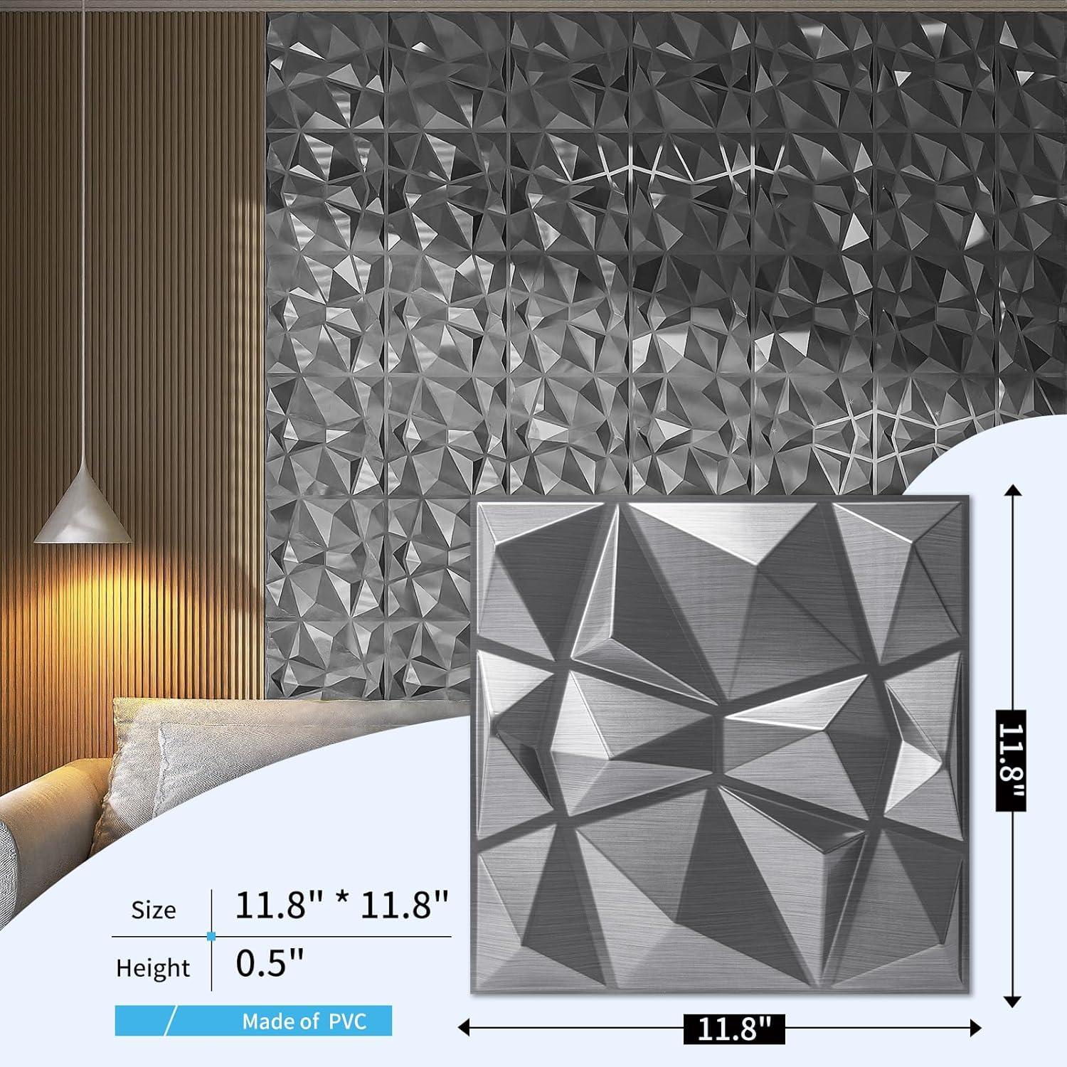 imageArt3d Decorative 3D Wall Panels in Diamond Design 12quotx12quot Antique Copper 33 PackSilver