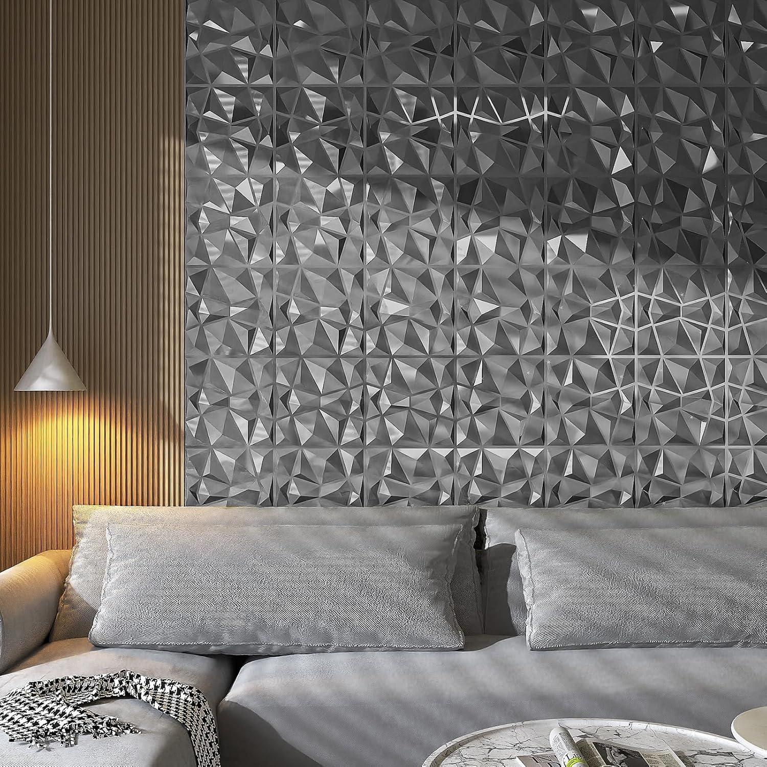 imageArt3d Decorative 3D Wall Panels in Diamond Design 12quotx12quot Antique Copper 33 PackSilver