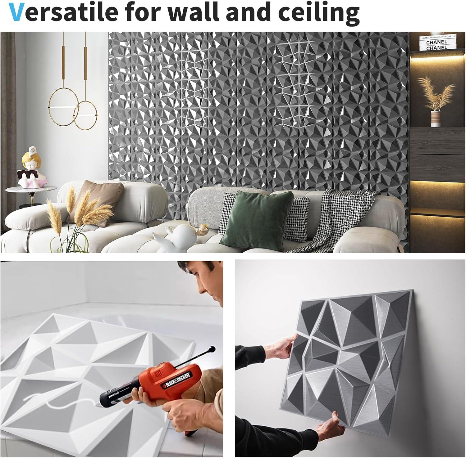 imageArt3d Decorative 3D Wall Panels in Diamond Design 12quotx12quot Antique Copper 33 PackSilver