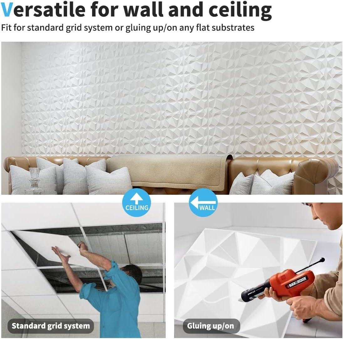 imageArt3d Decorative 3D Wall Panels in Diamond Design 12quotx12quot Antique Copper 33 PackWhite