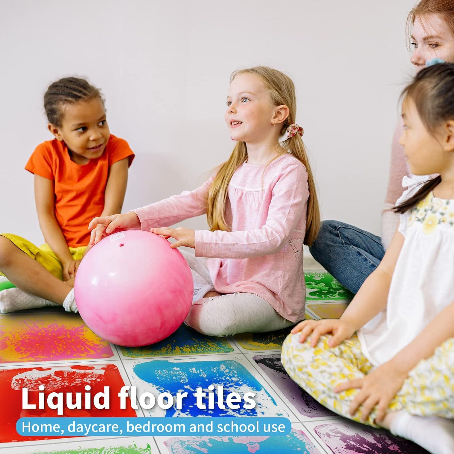 imageArt3d Liquid Fusion Activity Play Mat for Kids Pack of 9 Tiles 12quot X 12quot Transparent SubstrateGreen purple bluered pink blueyellow yellowblack red blue purpleblack