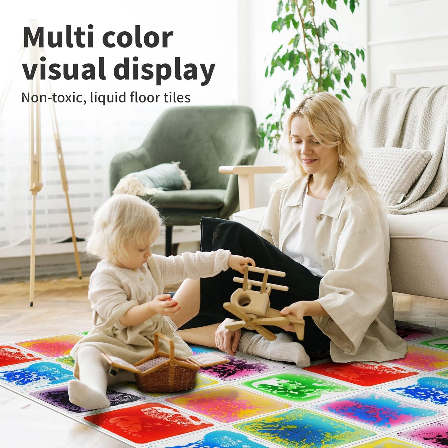 imageArt3d Liquid Fusion Activity Play Mat for Kids Pack of 9 Tiles 12quot X 12quot Transparent SubstrateGreen purple bluered pink blueyellow yellowblack red blue purpleblack