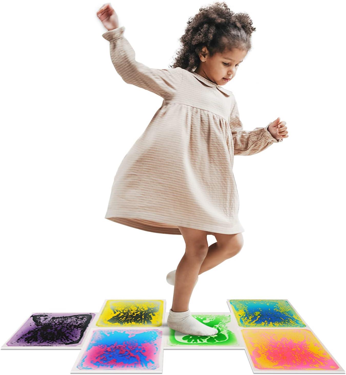 imageArt3d Liquid Fusion Activity Play Mat for Kids Pack of 9 Tiles 12quot X 12quot Transparent SubstrateGreen purple bluered pink blueyellow yellowblack red blue purpleblack