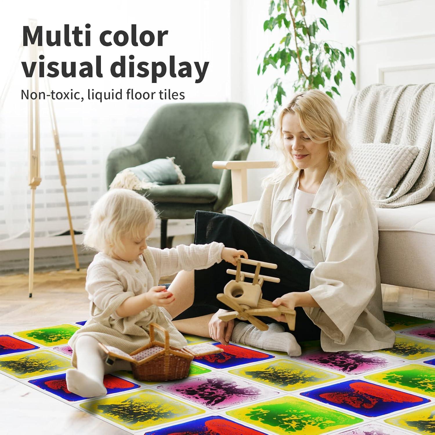 imageArt3d Liquid Fusion Activity Play Mat for Kids Pack of 9 Tiles 12quot X 12quot Transparent SubstrateGreen purpule bluered yellow