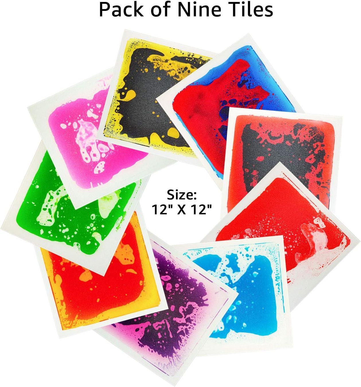 imageArt3d Liquid Fusion Activity Play Mat for Kids Pack of 9 Tiles 12quot X 12quot Transparent SubstrateGreenyellow orange bluered pink blueyellow yellowblack red blue purpleblack