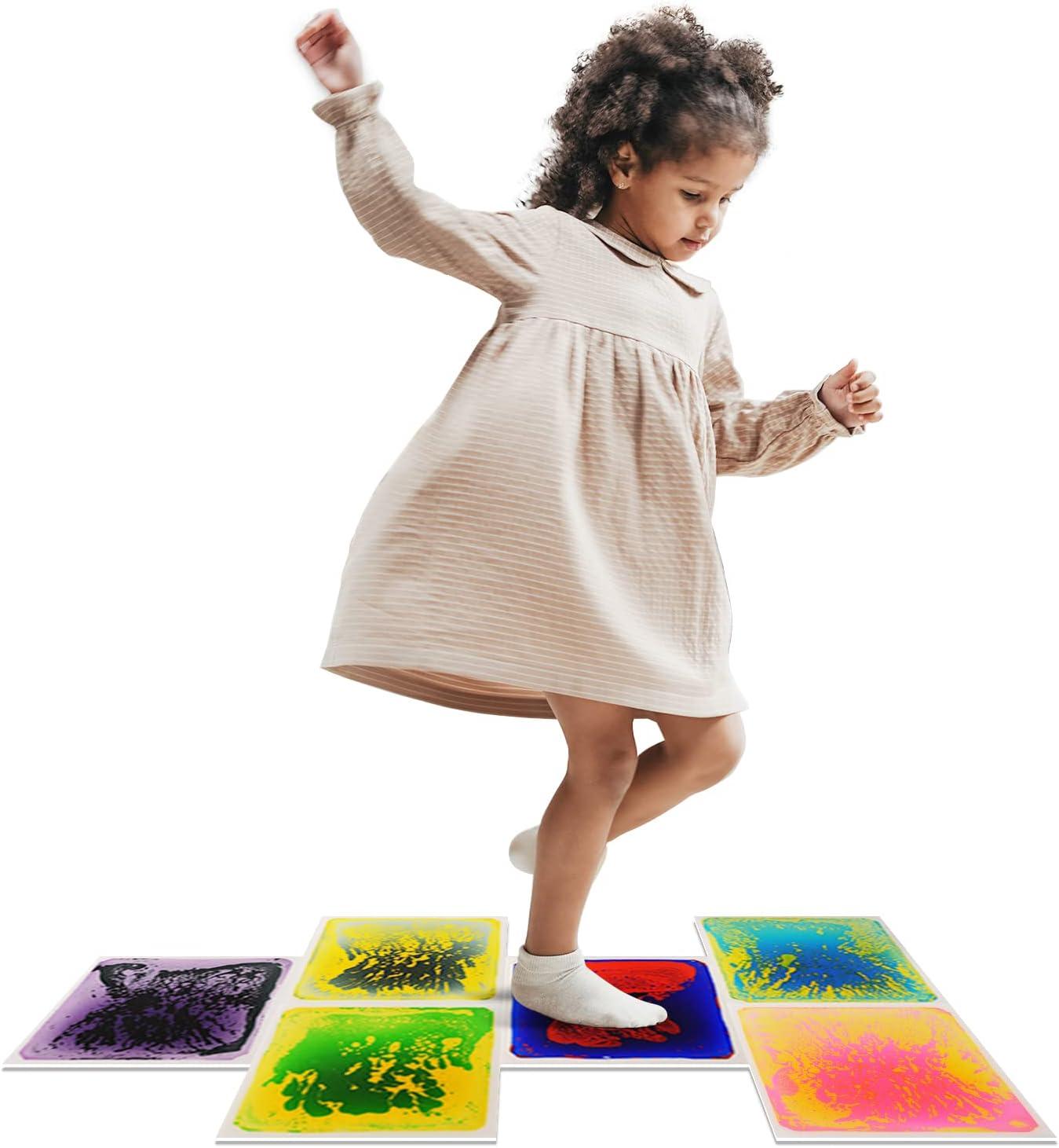 imageArt3d Liquid Fusion Activity Play Mat for Kids Pack of 9 Tiles 12quot X 12quot Transparent SubstrateGreenyellow orange bluered pink blueyellow yellowblack red blue purpleblack