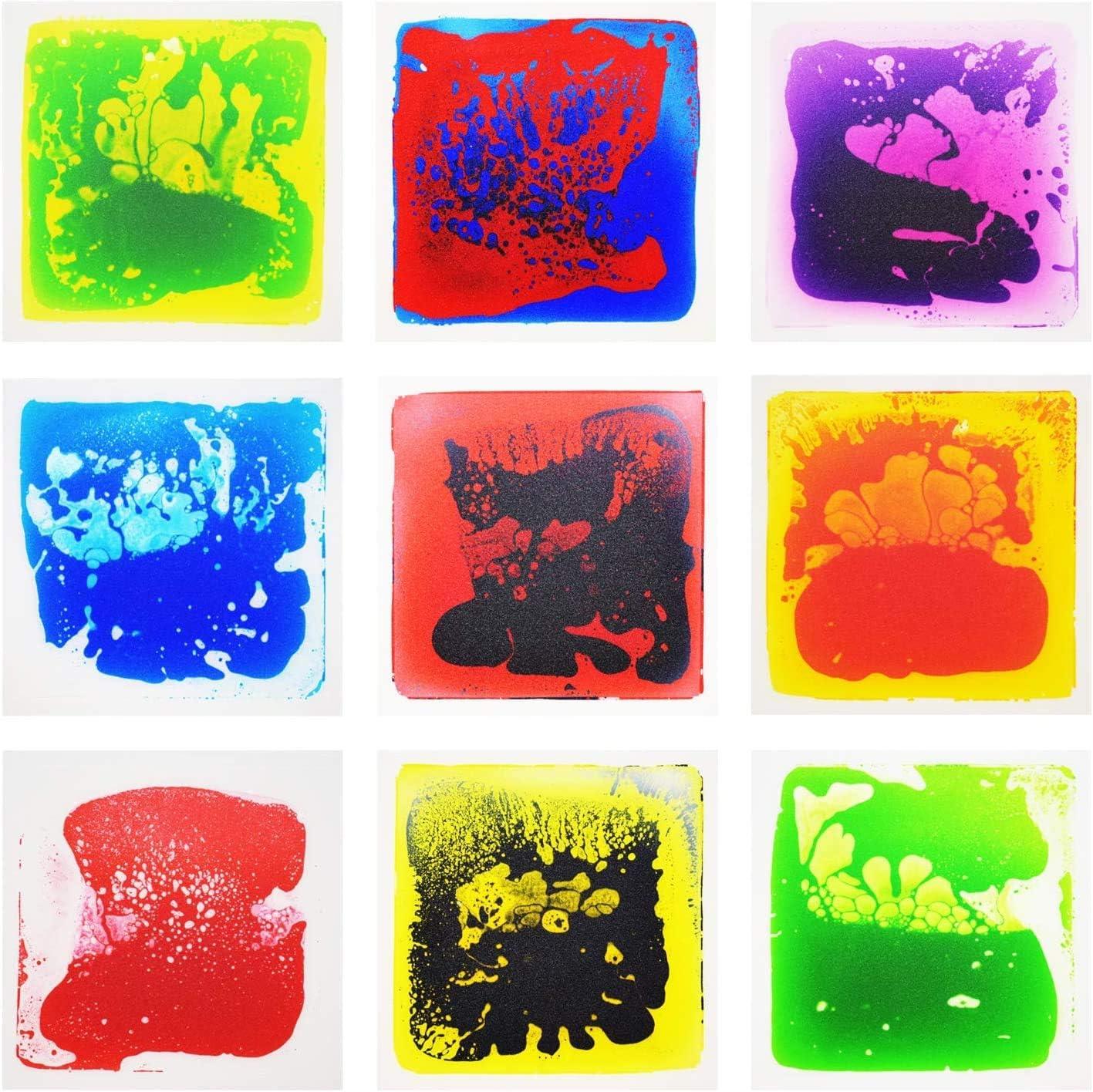 imageArt3d Liquid Fusion Activity Play Mat for Kids Pack of 9 Tiles 12quot X 12quot Transparent SubstrateGreenyellow orange bluered pink blueyellow yellowblack red blue purpleblack