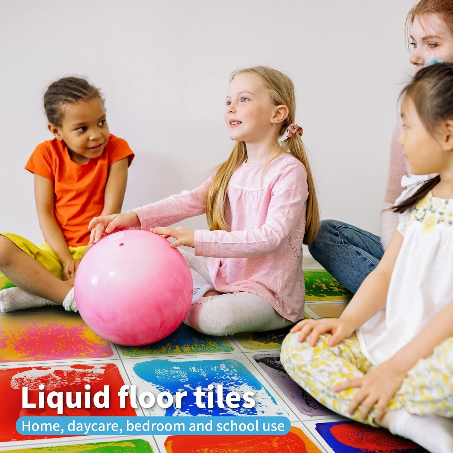 imageArt3d Liquid Fusion Activity Play Mat for Kids Pack of 9 Tiles 12quot X 12quot Transparent SubstrateGreenyellow orange bluered pink blueyellow yellowblack red blue purpleblack