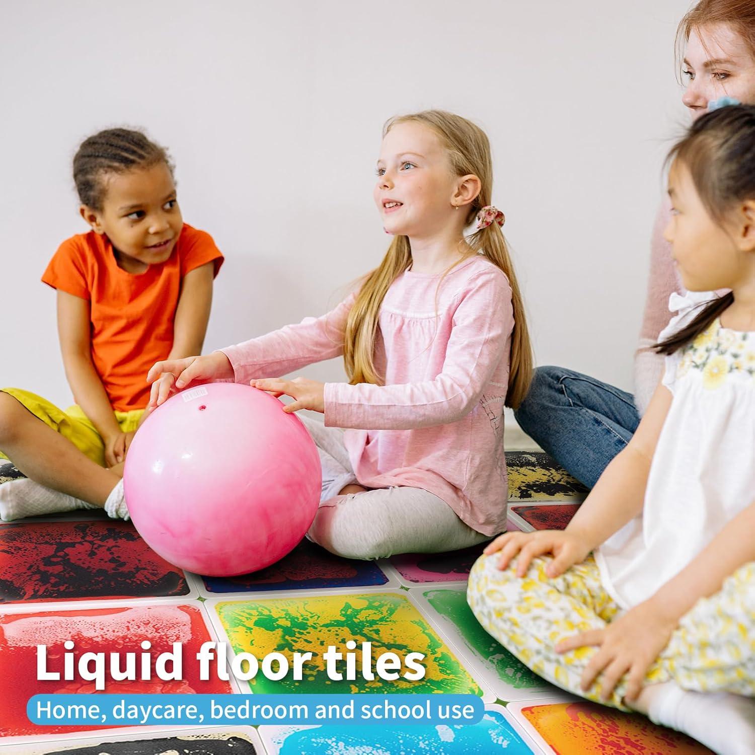 imageArt3d Liquid Fusion Activity Play Mat for Kids Pack of 9 Tiles 12quot X 12quot Transparent SubstrateMulticolored  Round Corner