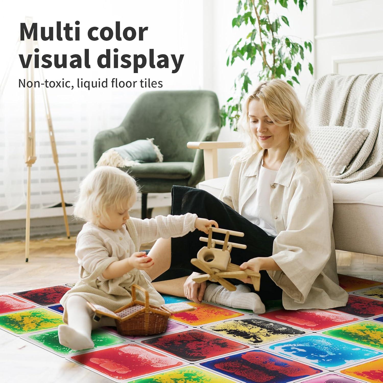 imageArt3d Liquid Fusion Activity Play Mat for Kids Pack of 9 Tiles 12quot X 12quot Transparent SubstrateMulticolored  Round Corner