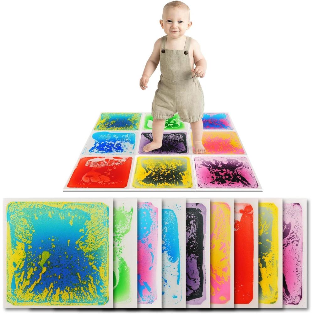 imageArt3d Liquid Fusion Activity Play Mat for Kids Pack of 9 Tiles 12quot X 12quot Transparent SubstrateGreen purple bluered pink blueyellow yellowblack red blue purpleblack