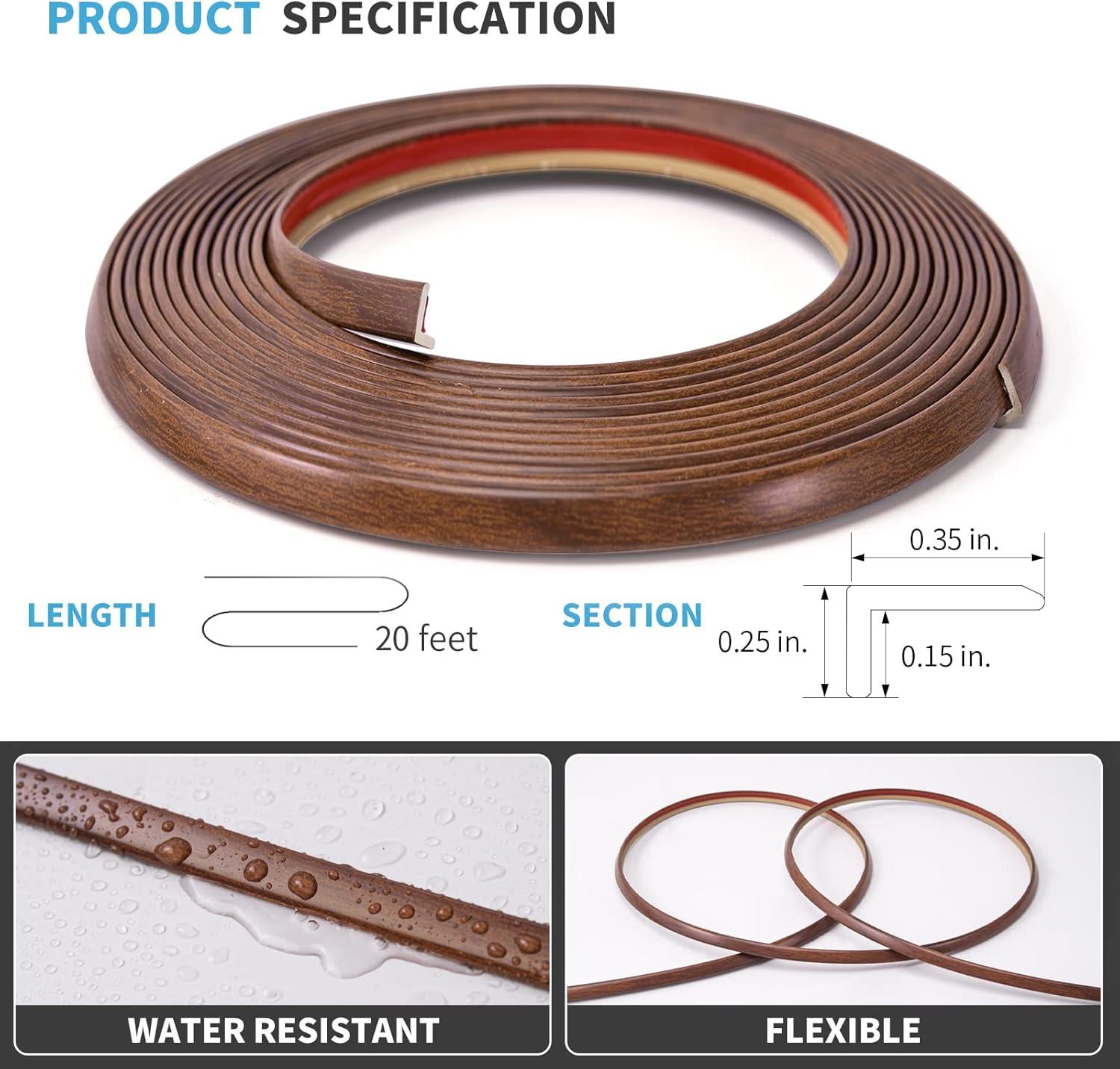 imageArt3d 20ft Outside Vinyl Corner Trim Peel and Stick for Tile and Wall Edges Furniture Decoration Grey OakCherry