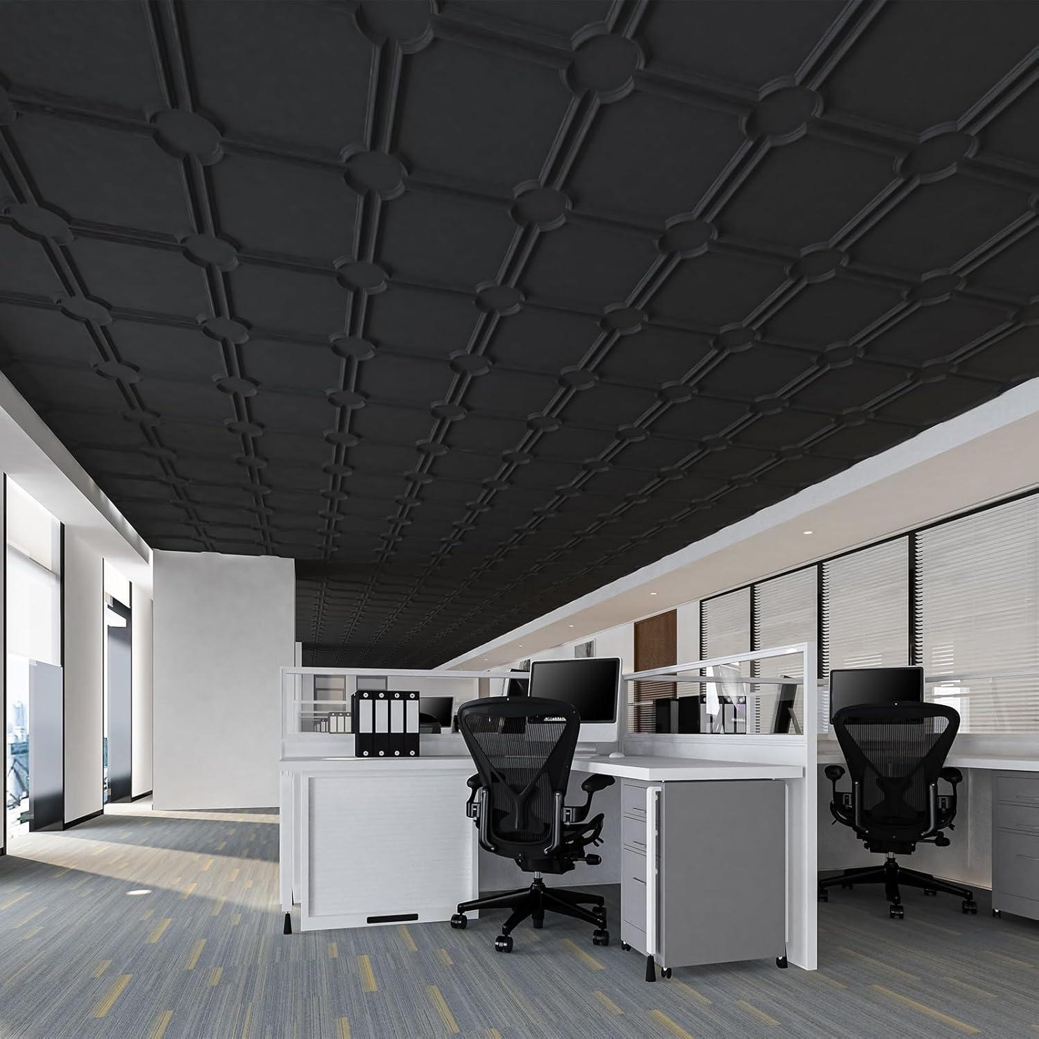 imageArt3d 2x2 Ft Drop Down PVC Ceiling Tiles 3D Textured Glue up Ceiling Panel for Office Living Room Home Decor  12Pack Covers 48 SqFt WhiteBlack