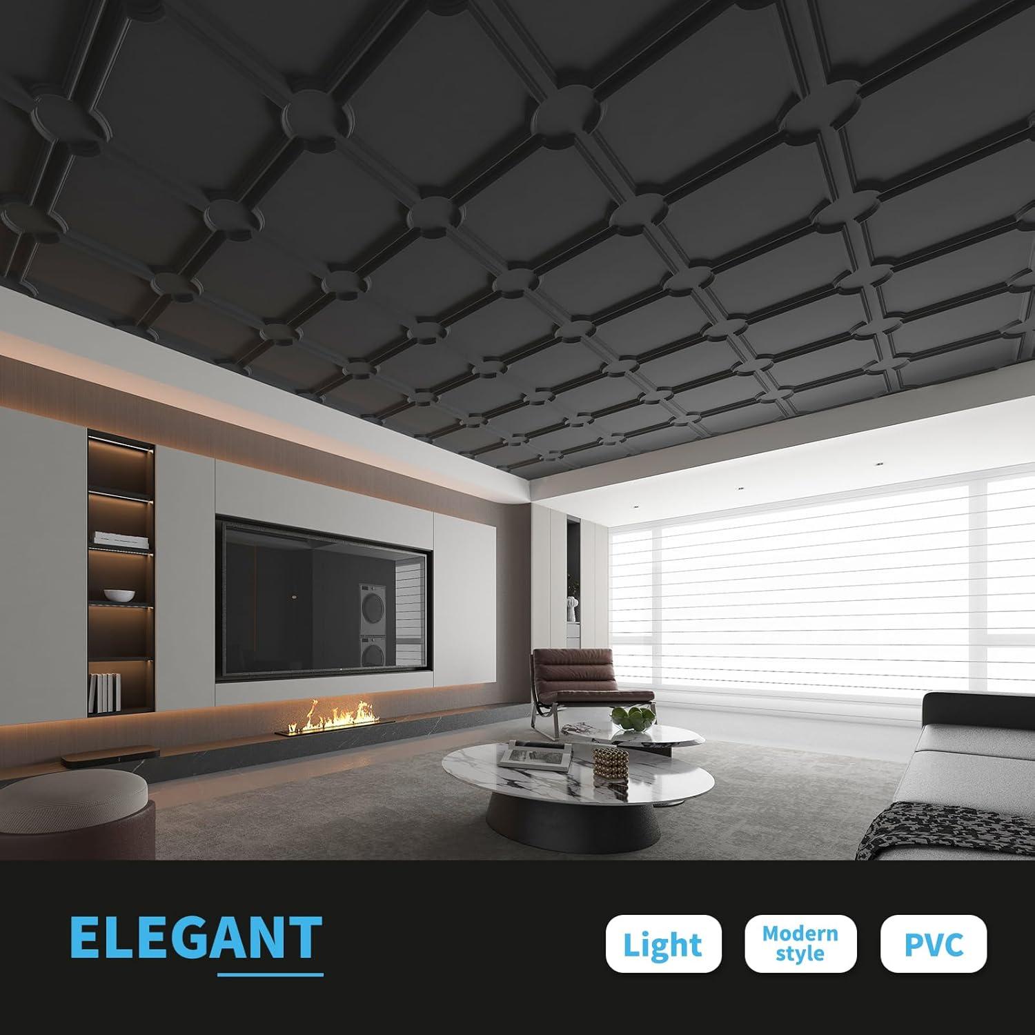 imageArt3d 2x2 Ft Drop Down PVC Ceiling Tiles 3D Textured Glue up Ceiling Panel for Office Living Room Home Decor  12Pack Covers 48 SqFt WhiteBlack