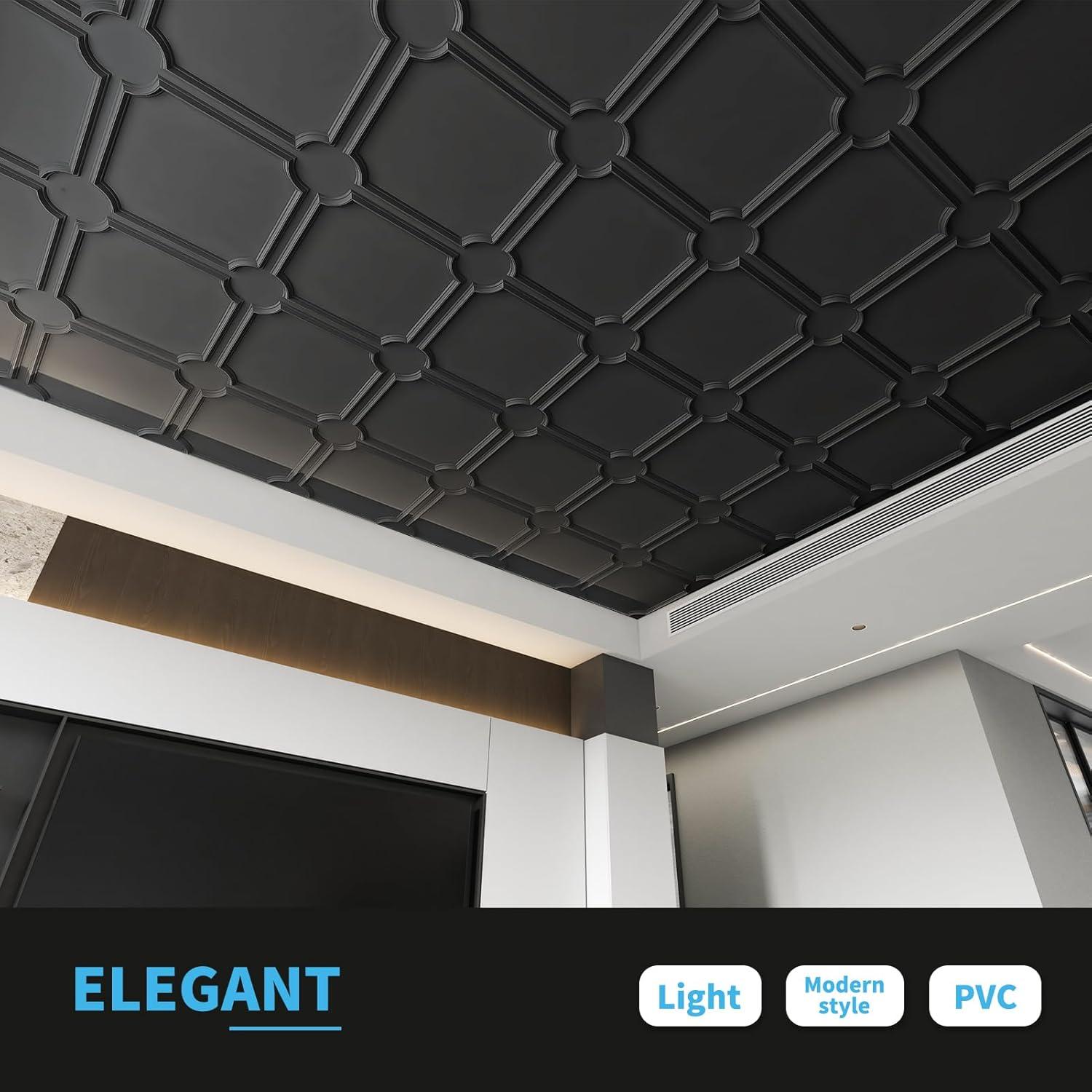 imageArt3d 2x2 Ft Drop Down PVC Ceiling Tiles 3D Textured Glue up Ceiling Panel for Office Living Room Home Decor  12Pack Covers 48 SqFt WhiteBlack