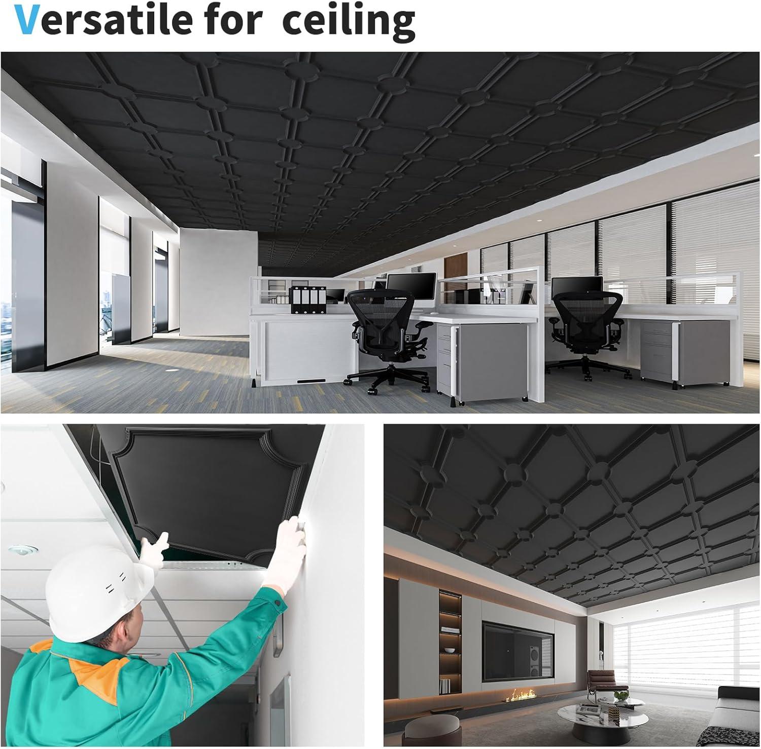 imageArt3d 2x2 Ft Drop Down PVC Ceiling Tiles 3D Textured Glue up Ceiling Panel for Office Living Room Home Decor  12Pack Covers 48 SqFt WhiteBlack