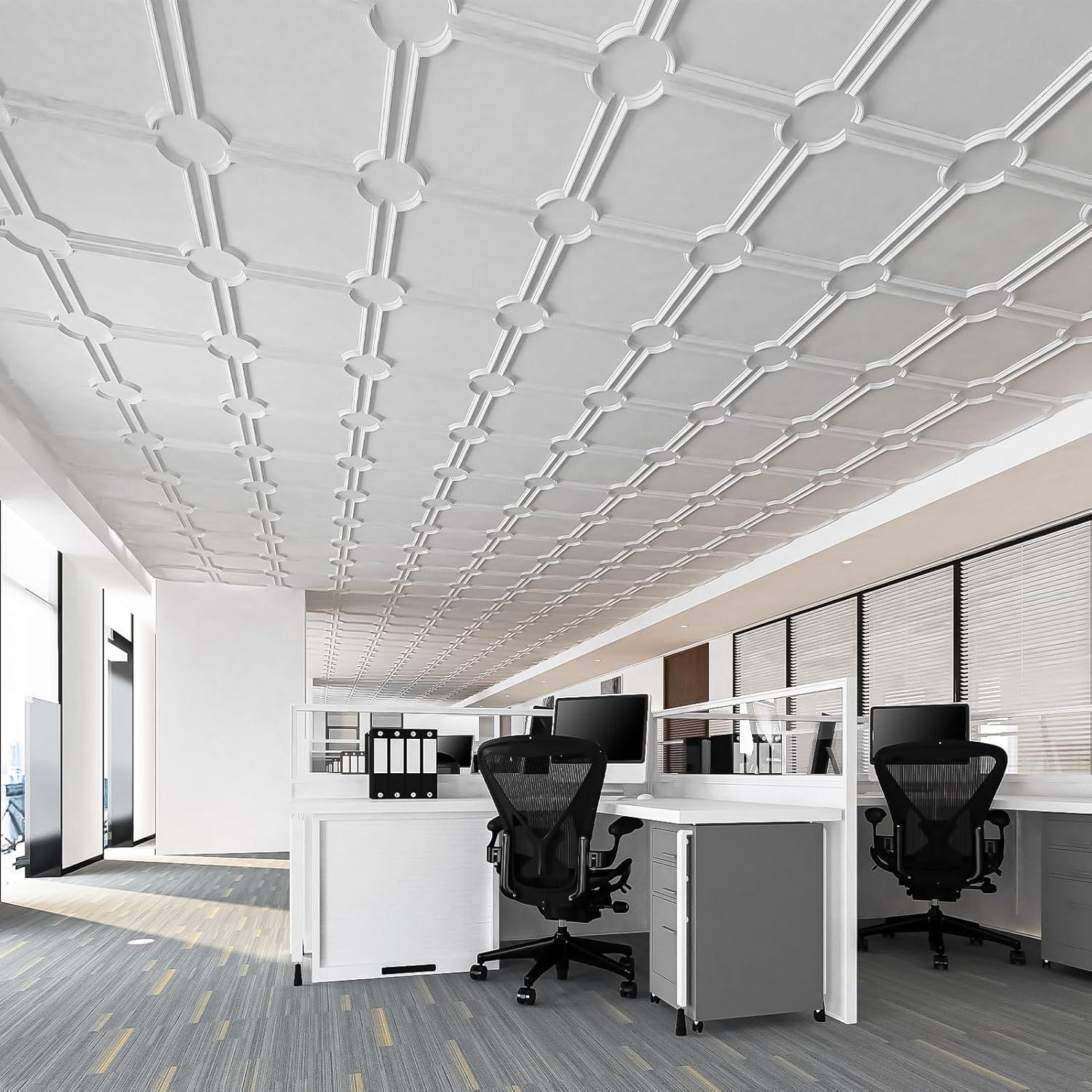 imageArt3d 2x2 Ft Drop Down PVC Ceiling Tiles 3D Textured Glue up Ceiling Panel for Office Living Room Home Decor  12Pack Covers 48 SqFt WhiteWhite