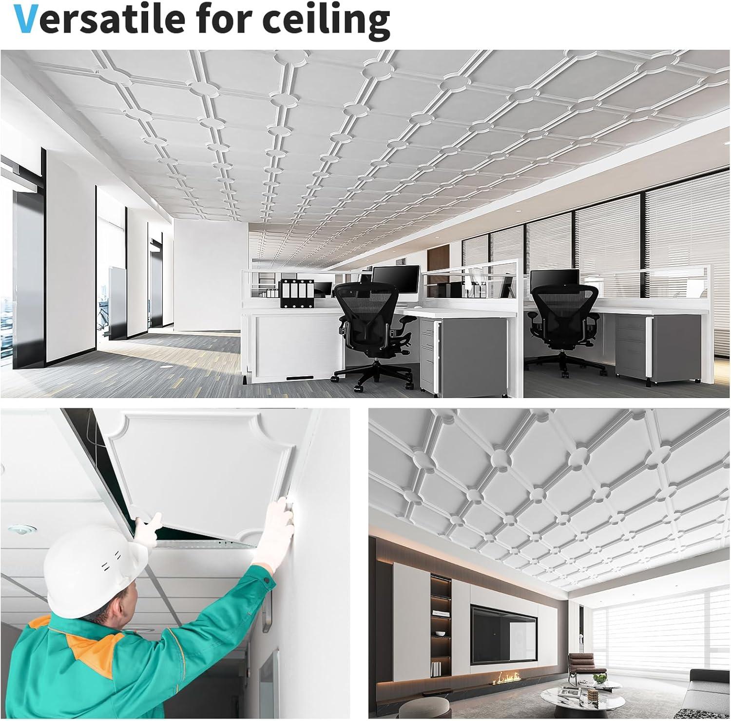 imageArt3d 2x2 Ft Drop Down PVC Ceiling Tiles 3D Textured Glue up Ceiling Panel for Office Living Room Home Decor  12Pack Covers 48 SqFt WhiteWhite
