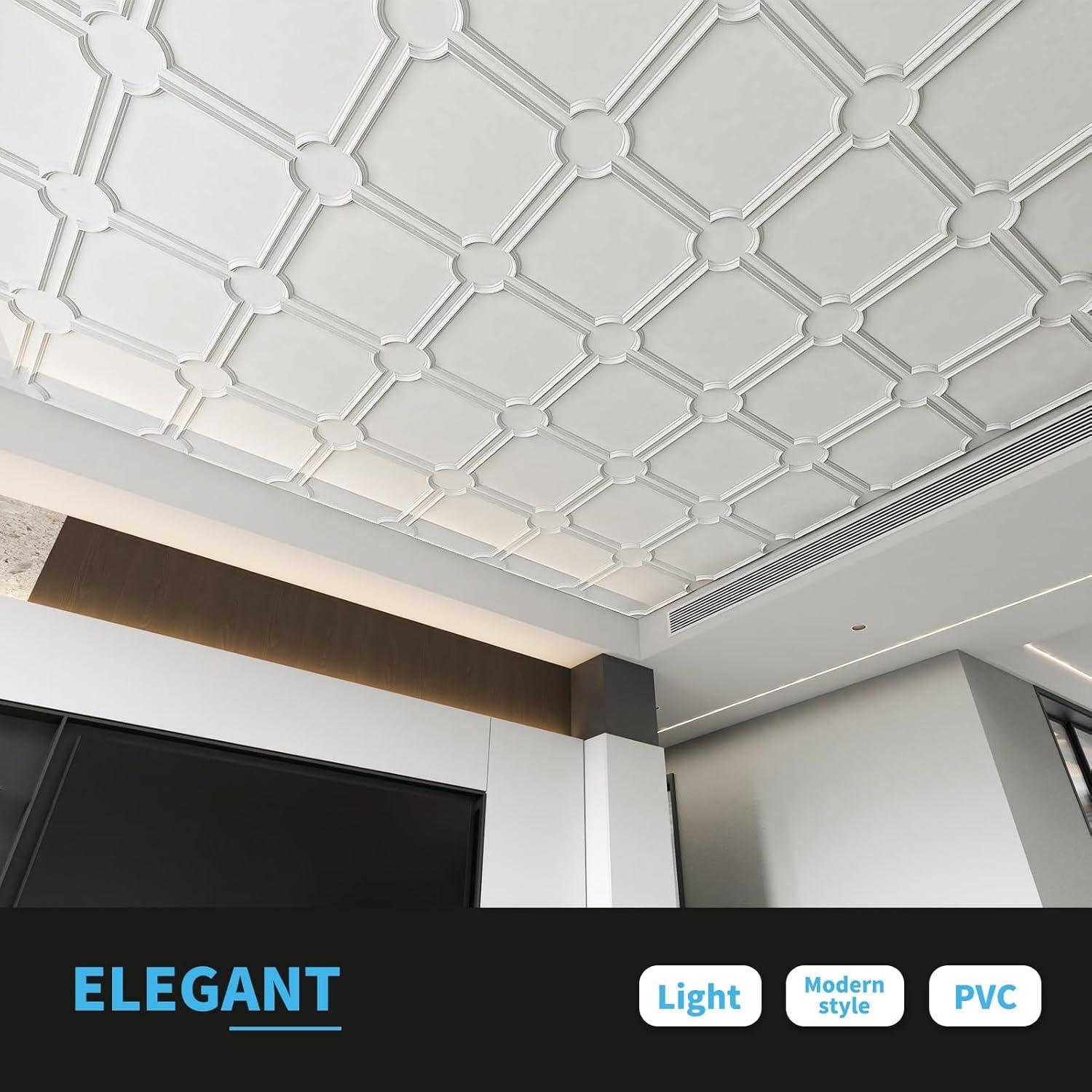 imageArt3d 2x2 Ft Drop Down PVC Ceiling Tiles 3D Textured Glue up Ceiling Panel for Office Living Room Home Decor  12Pack Covers 48 SqFt WhiteWhite