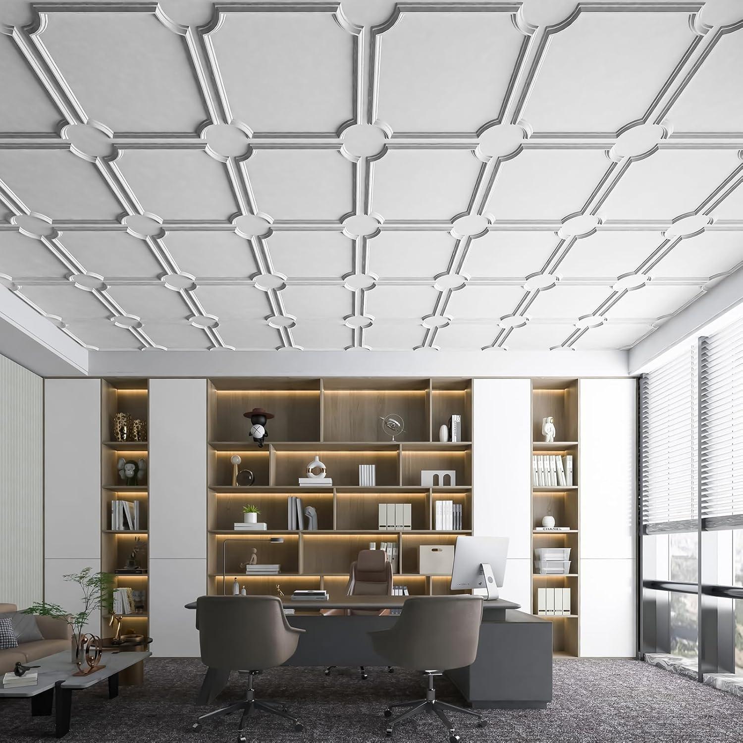 imageArt3d 2x2 Ft Drop Down PVC Ceiling Tiles 3D Textured Glue up Ceiling Panel for Office Living Room Home Decor  12Pack Covers 48 SqFt WhiteWhite
