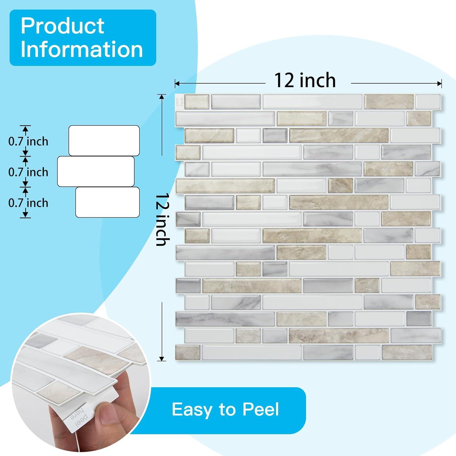 imageArt3d 10Sheet HeavyDuty Peel and Stick Backsplash Waterproof Wall Tiles Stick on Kitchen Backsplash Living Space Carrara GreyBeige  White