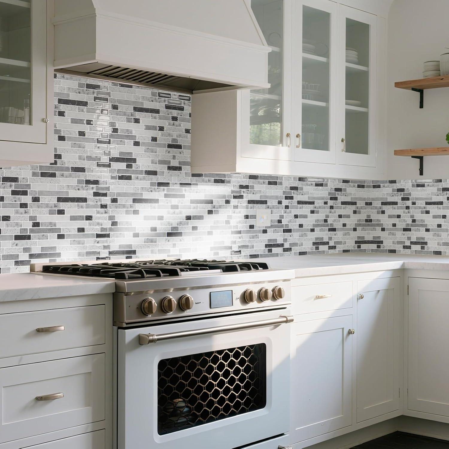 imageArt3d 10Sheet HeavyDuty Peel and Stick Backsplash Waterproof Wall Tiles Stick on Kitchen Backsplash Living Space Carrara GreyCarrara Grey