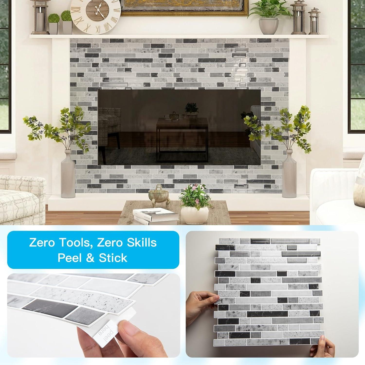 imageArt3d 10Sheet HeavyDuty Peel and Stick Backsplash Waterproof Wall Tiles Stick on Kitchen Backsplash Living Space Carrara GreyCarrara Grey