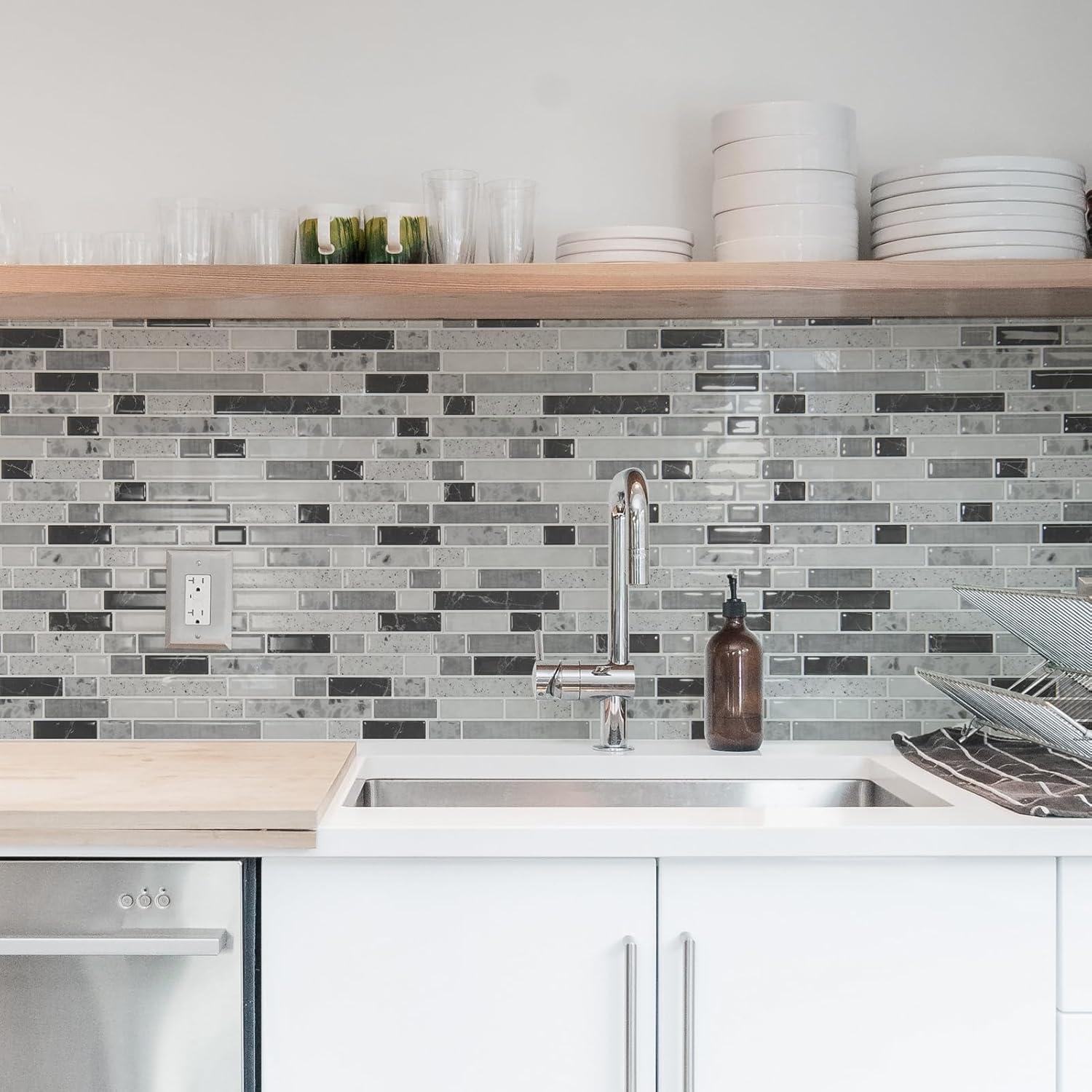 imageArt3d 10Sheet HeavyDuty Peel and Stick Backsplash Waterproof Wall Tiles Stick on Kitchen Backsplash Living Space Carrara GreyCarrara Grey