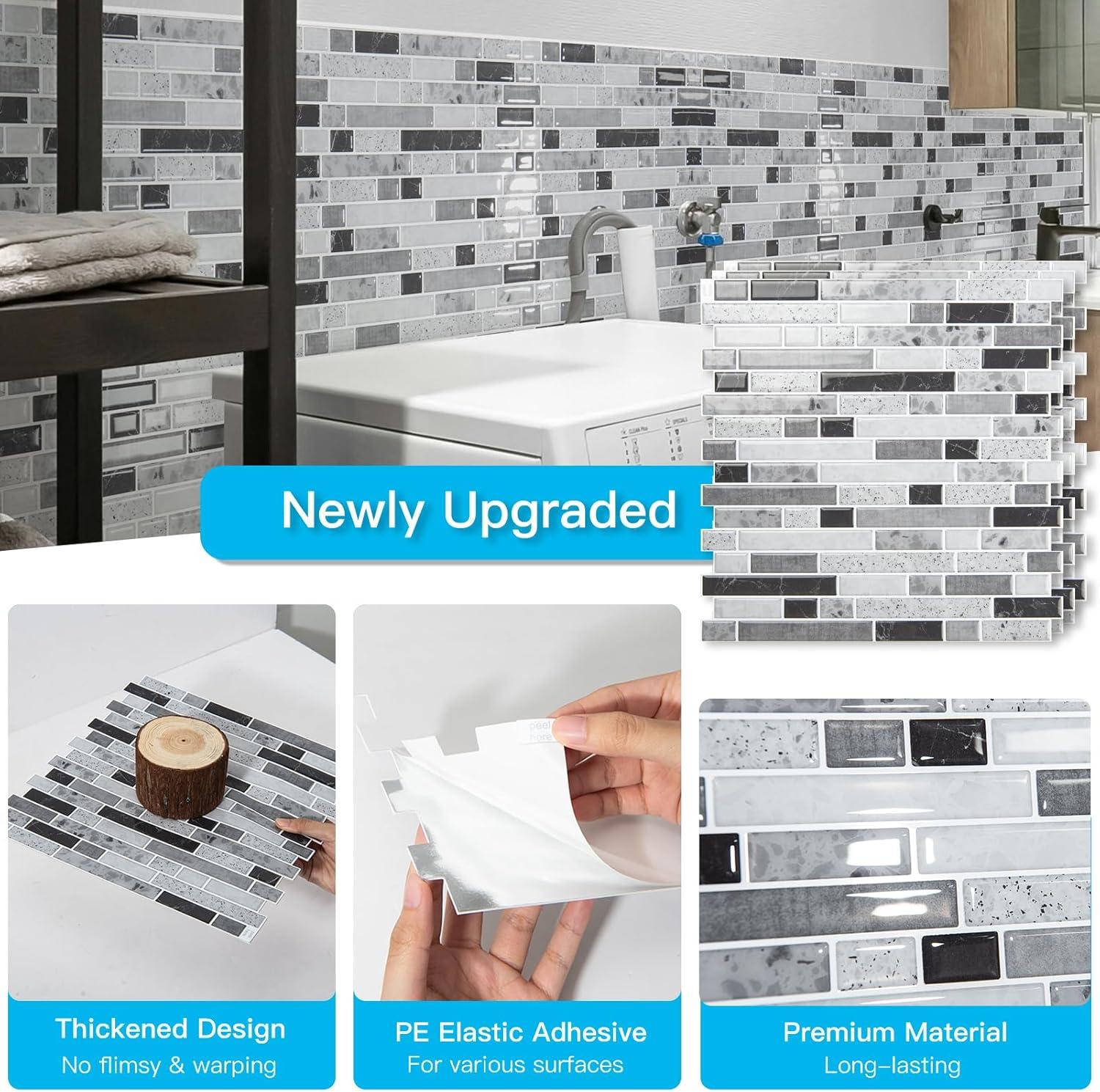 imageArt3d 10Sheet HeavyDuty Peel and Stick Backsplash Waterproof Wall Tiles Stick on Kitchen Backsplash Living Space Carrara GreyCarrara Grey