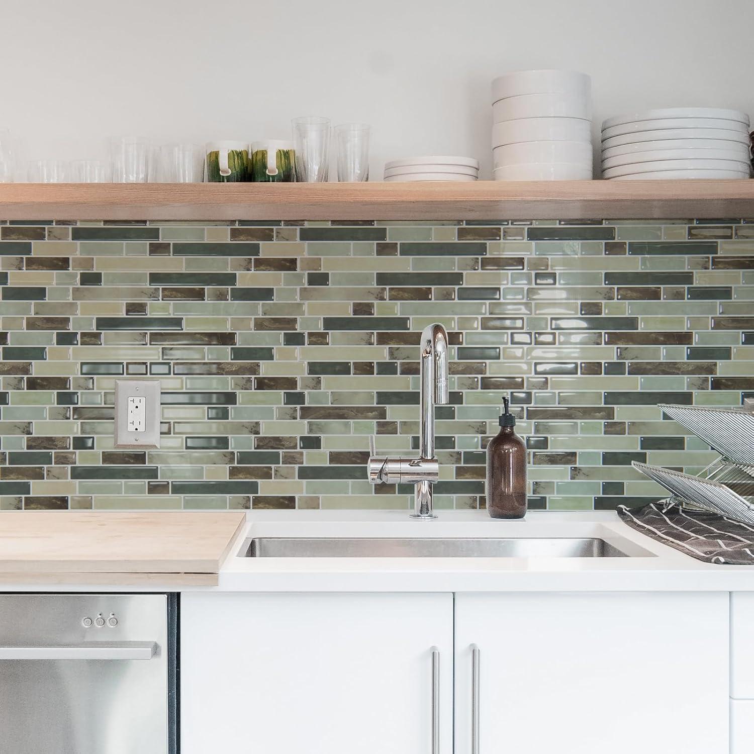 imageArt3d 10Sheet HeavyDuty Peel and Stick Backsplash Waterproof Wall Tiles Stick on Kitchen Backsplash Living Space Carrara GreyDark Brown