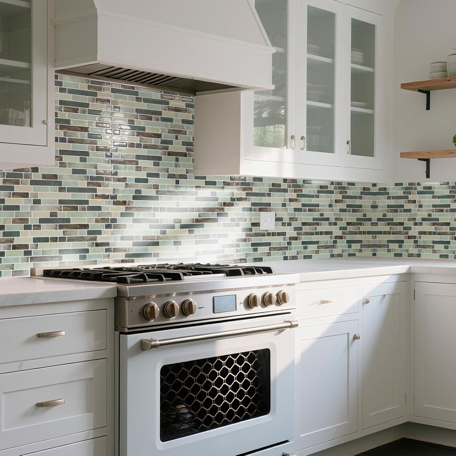 imageArt3d 10Sheet HeavyDuty Peel and Stick Backsplash Waterproof Wall Tiles Stick on Kitchen Backsplash Living Space Carrara GreyDark Brown