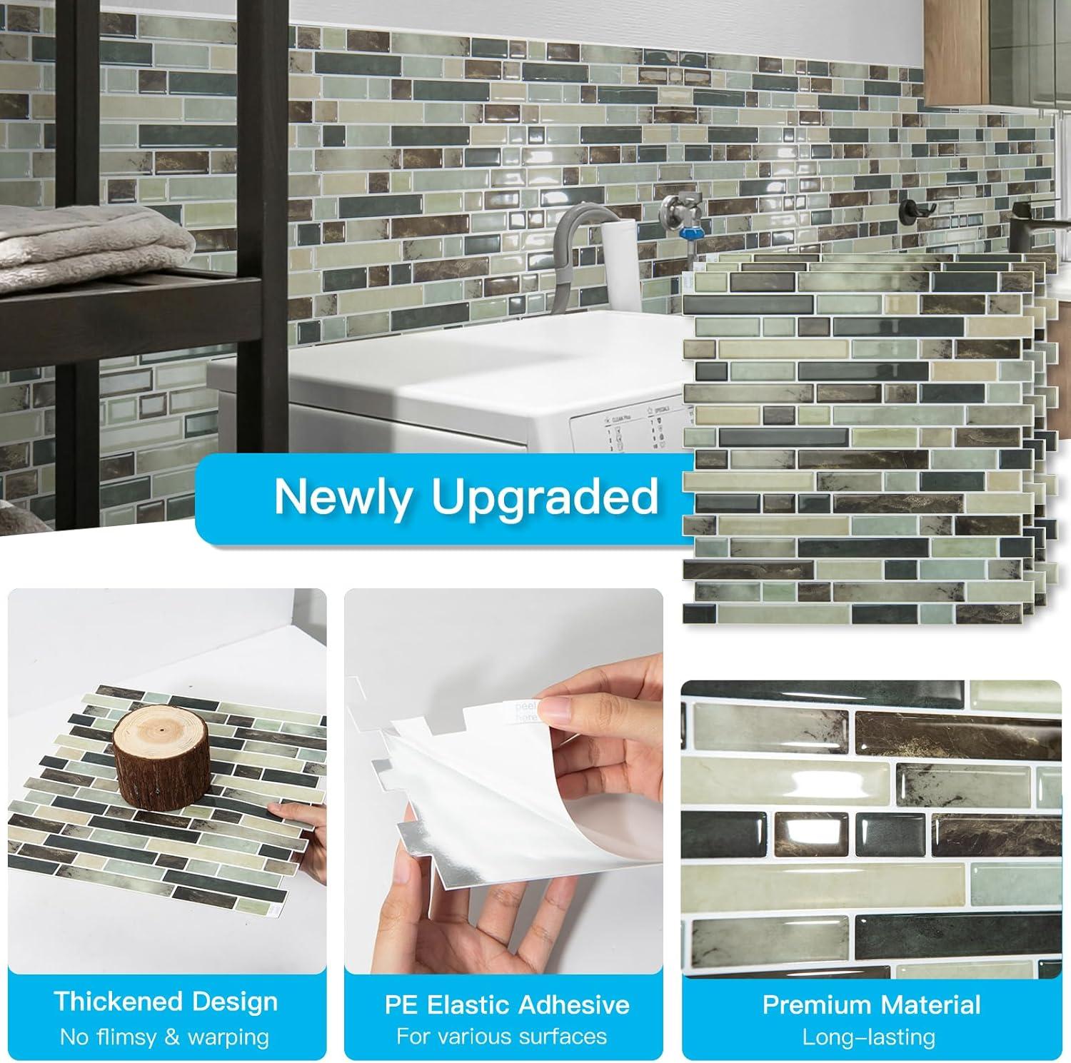 imageArt3d 10Sheet HeavyDuty Peel and Stick Backsplash Waterproof Wall Tiles Stick on Kitchen Backsplash Living Space Carrara GreyDark Brown