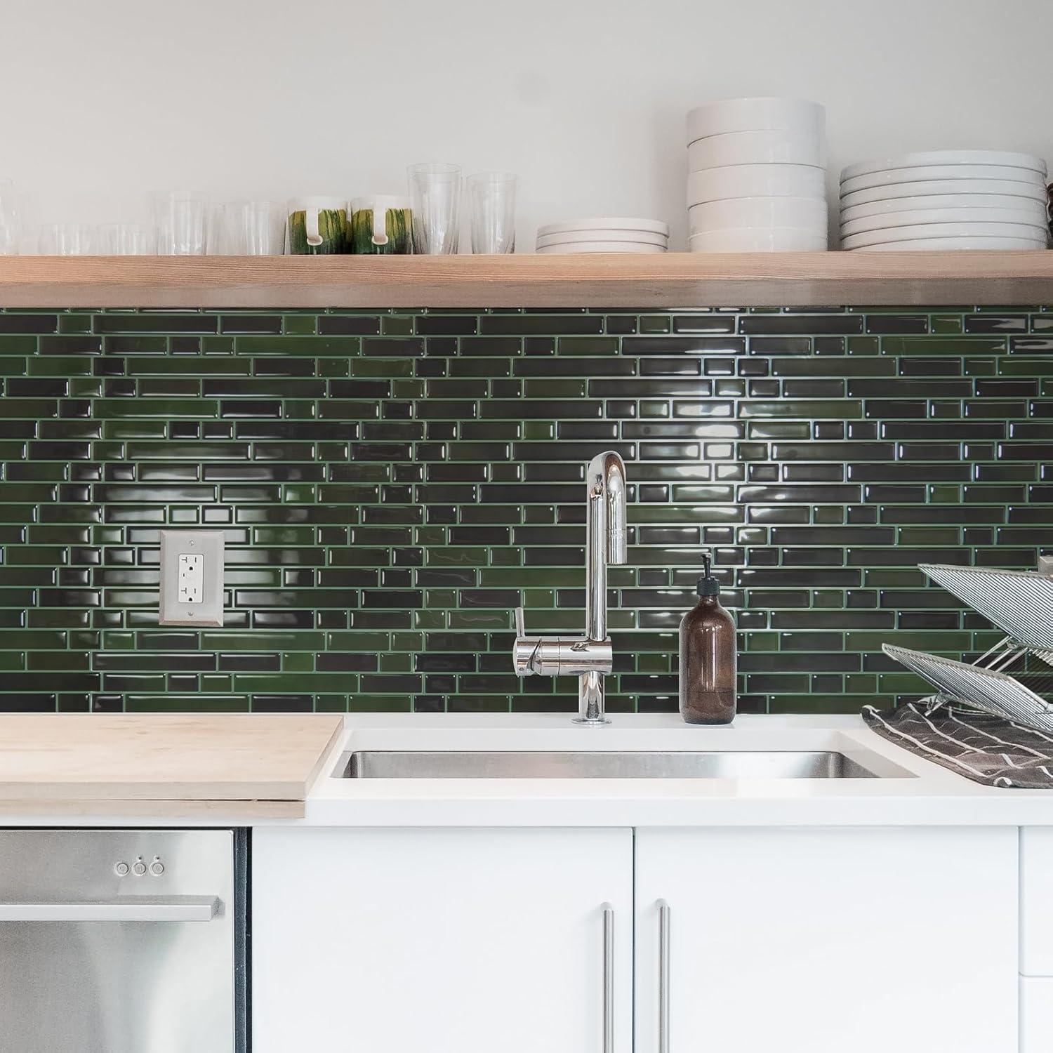 imageArt3d 10Sheet HeavyDuty Peel and Stick Backsplash Waterproof Wall Tiles Stick on Kitchen Backsplash Living Space Carrara GreyDark Green