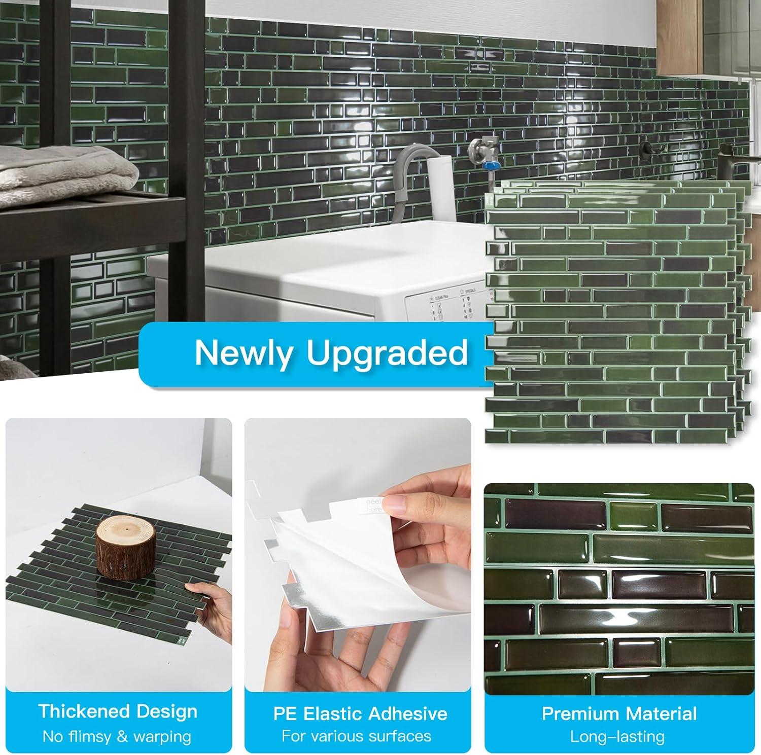 imageArt3d 10Sheet HeavyDuty Peel and Stick Backsplash Waterproof Wall Tiles Stick on Kitchen Backsplash Living Space Carrara GreyDark Green