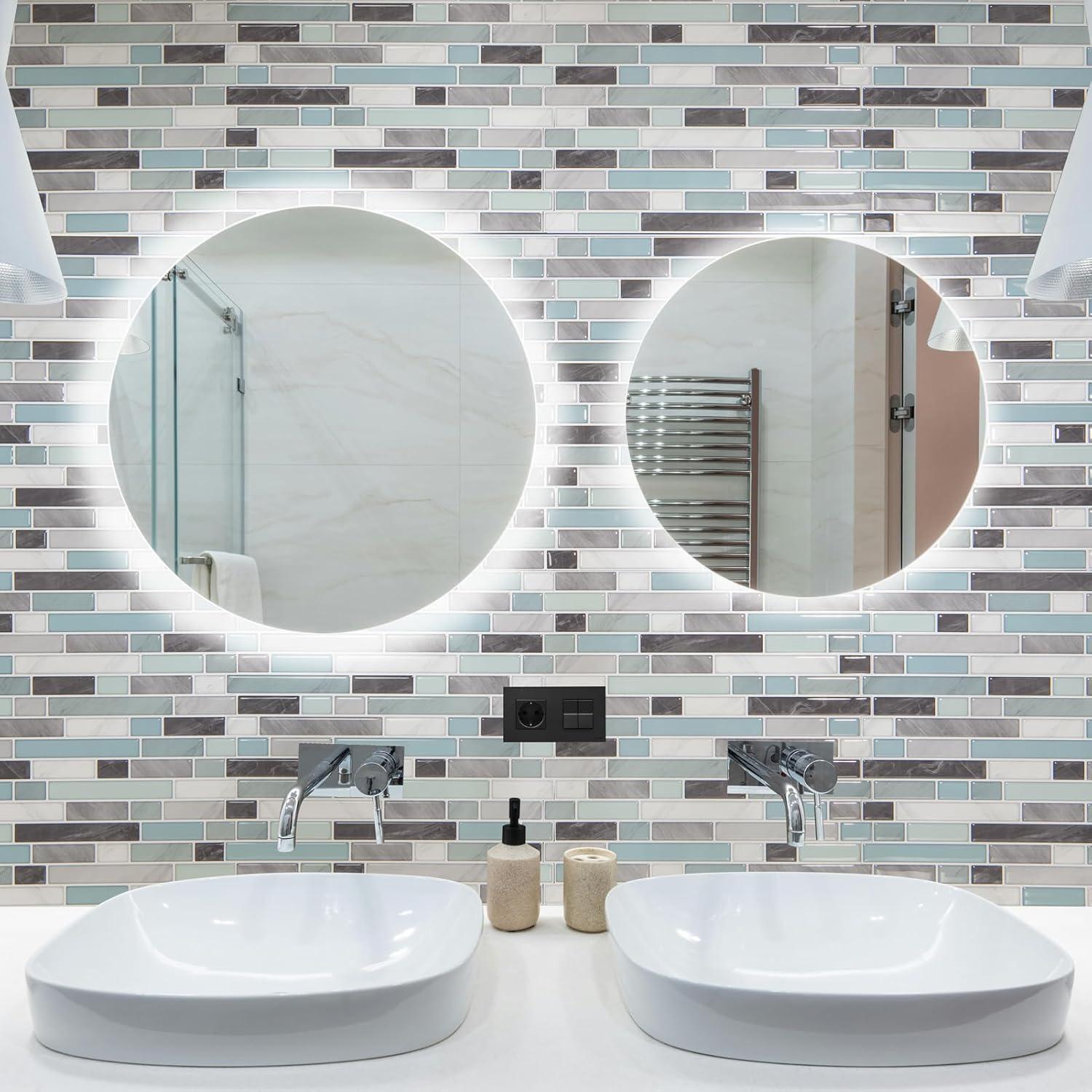imageArt3d 10Sheet HeavyDuty Peel and Stick Backsplash Waterproof Wall Tiles Stick on Kitchen Backsplash Living Space Carrara GreyGray  Blue